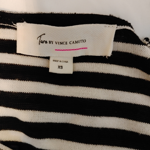 TWO BY VINCE CAMUTO STRIPED SEQUINS SWEATER, BLACK/WHITE XS - Picture 7 of 9